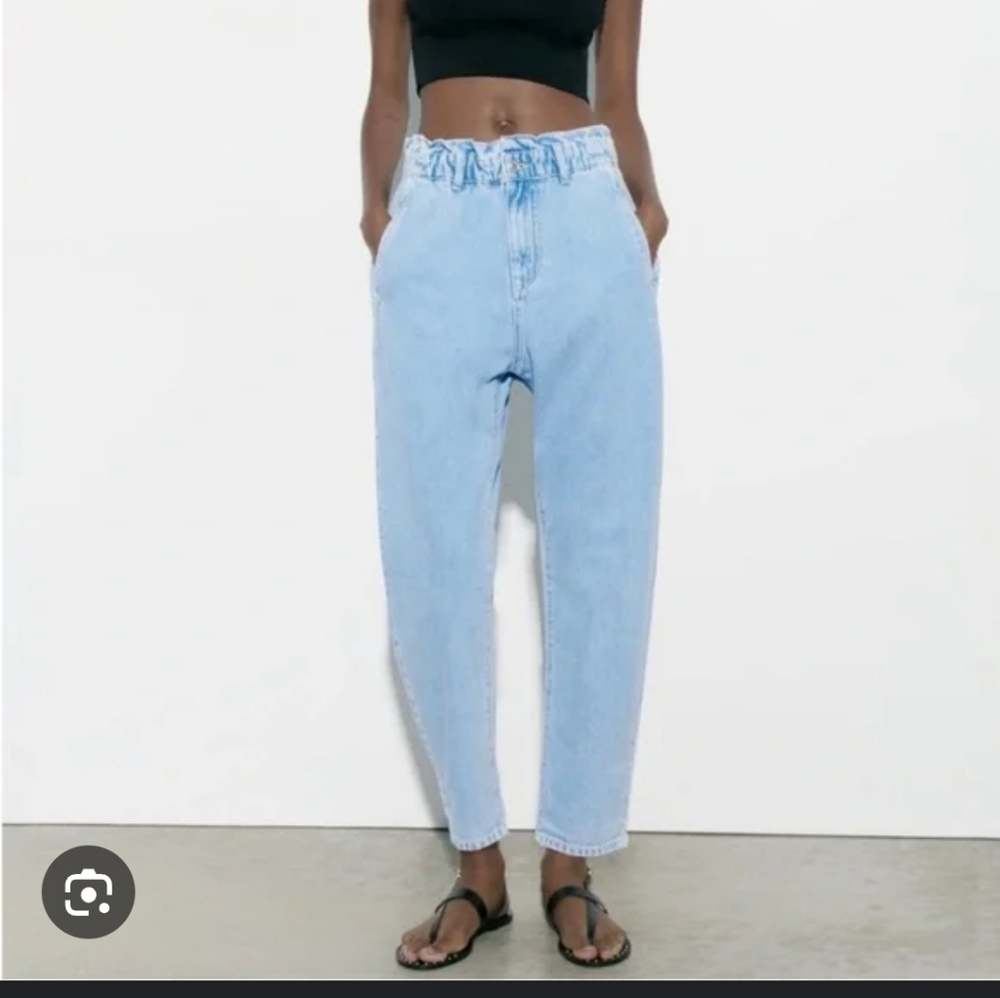 ZARA Women's Size 40 Paperbag Waist Baggy Fit Denim Jeans NWT